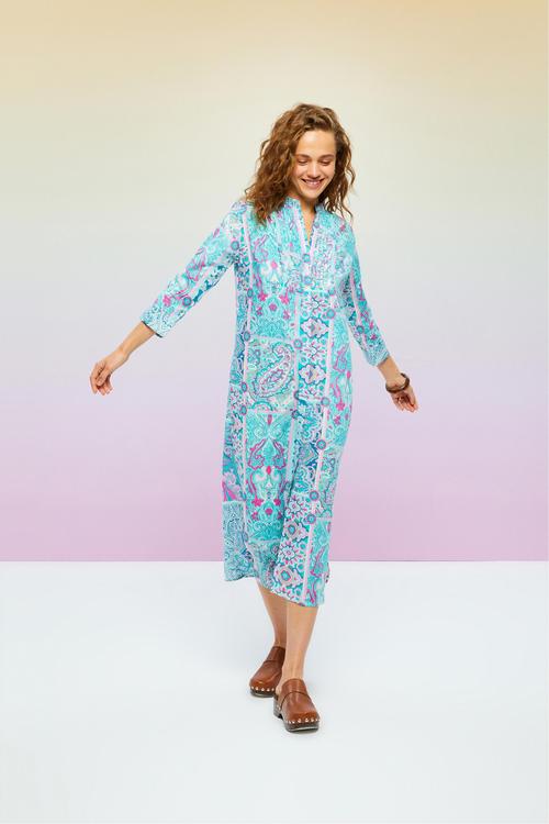  ETNİK DESENLİ UZUN KOLLU MİDİ ELBİSE