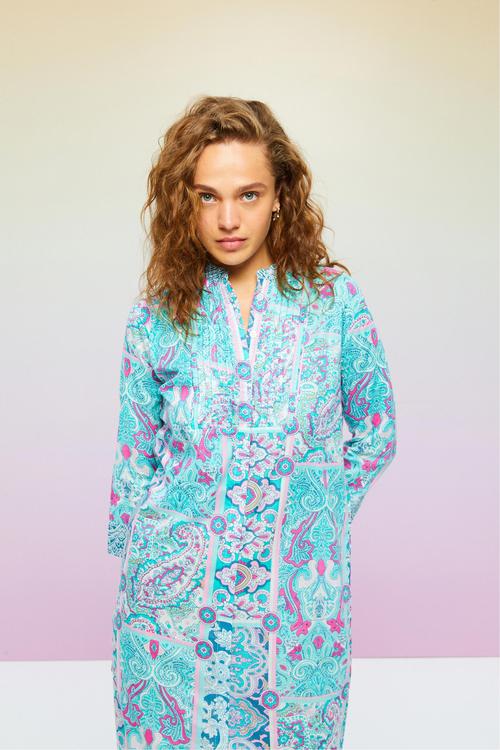  ETNİK DESENLİ UZUN KOLLU MİDİ ELBİSE