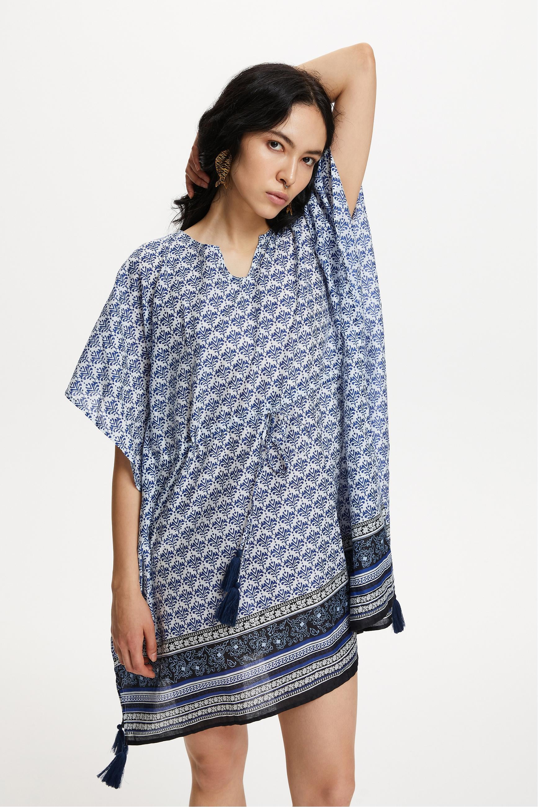 ETNİK DESENLİ MİNİ VİSKOZ ELBİSE