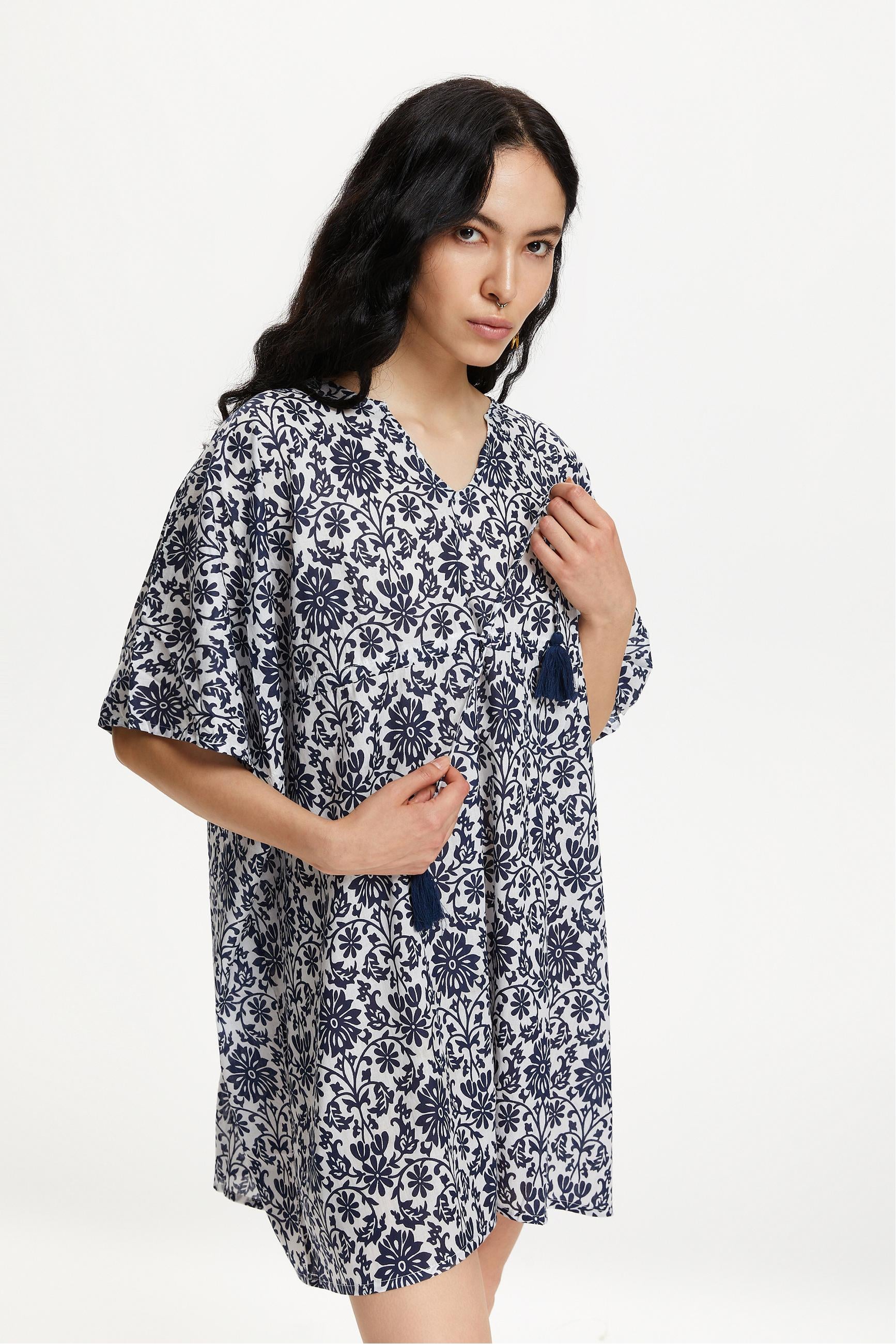 ÇİÇEK DESENLİ BELİ BAĞLAMALI MİNİ ELBİSE