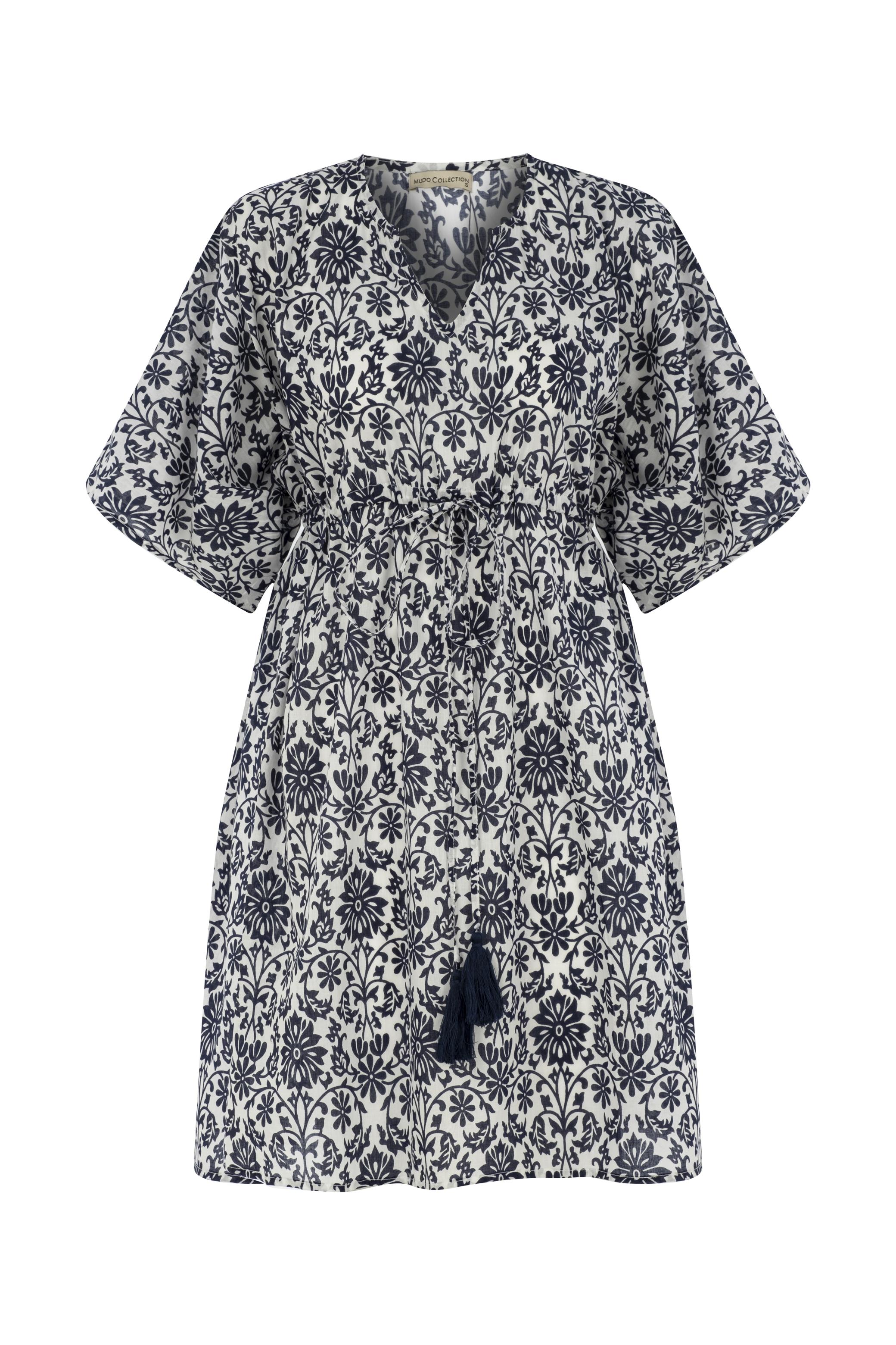 ÇİÇEK DESENLİ BELİ BAĞLAMALI MİNİ ELBİSE