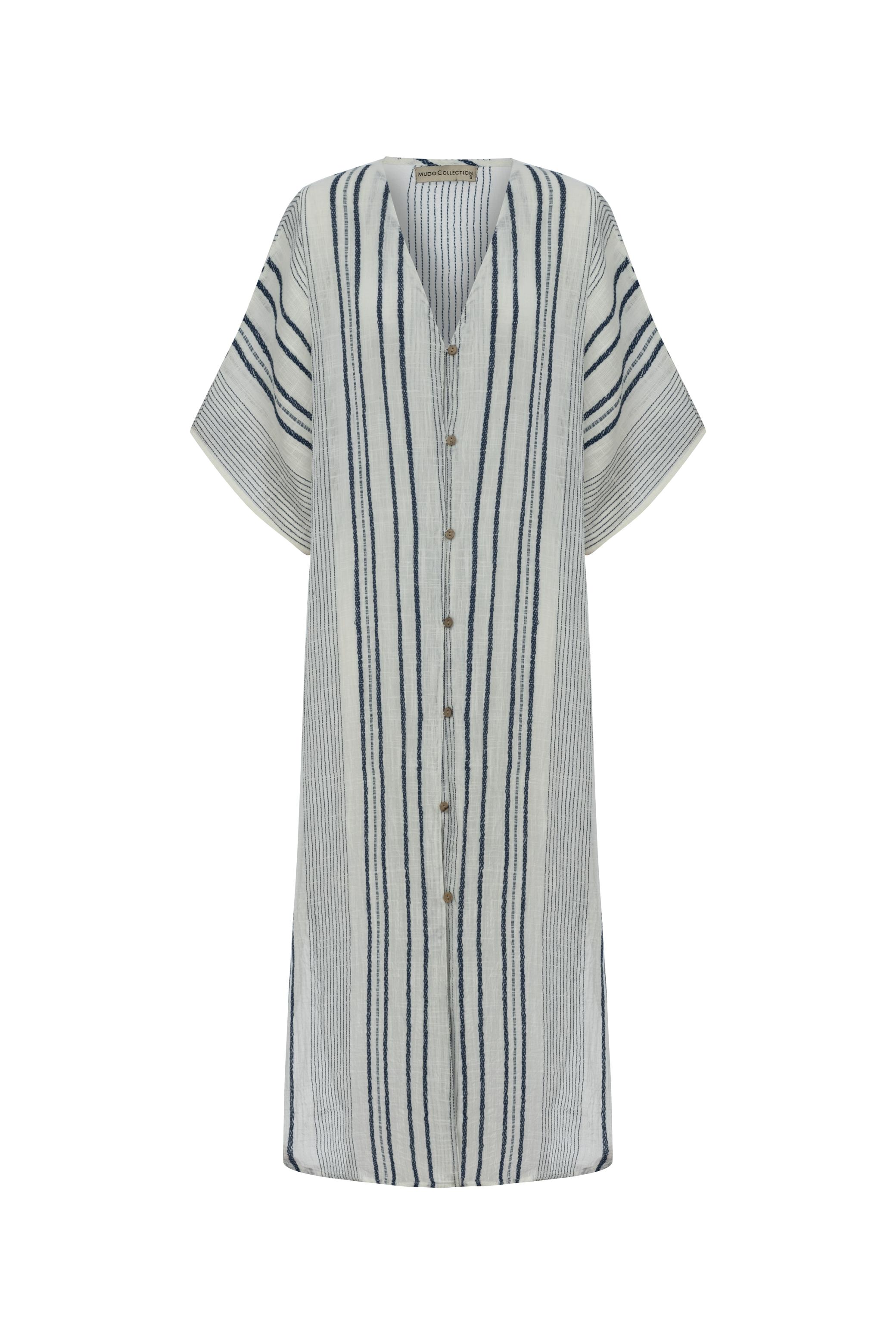 ÇİZGİLİ ETNİK UZUN PLAJ ELBİSESİ