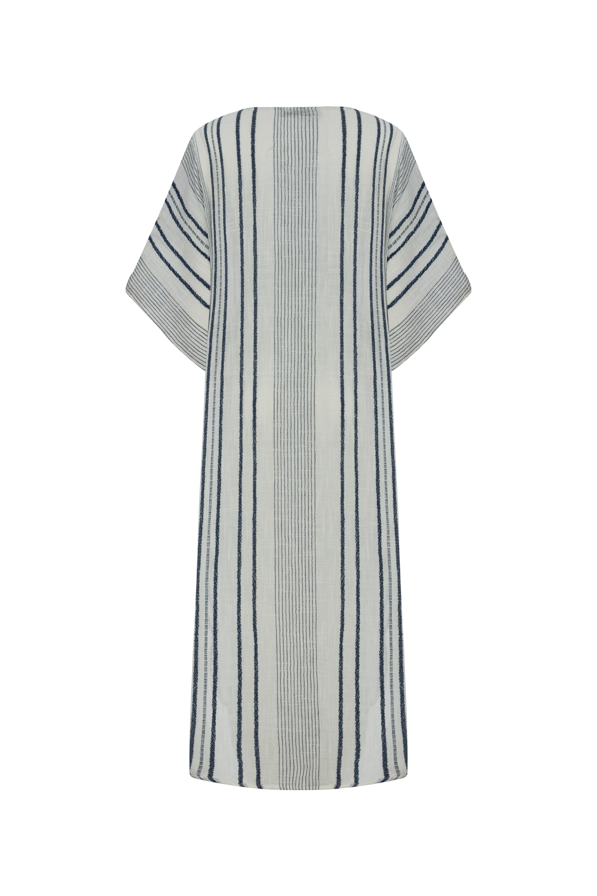 ÇİZGİLİ ETNİK UZUN PLAJ ELBİSESİ