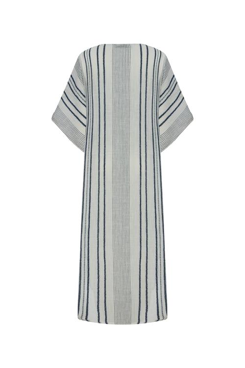  ÇİZGİLİ ETNİK UZUN PLAJ ELBİSESİ