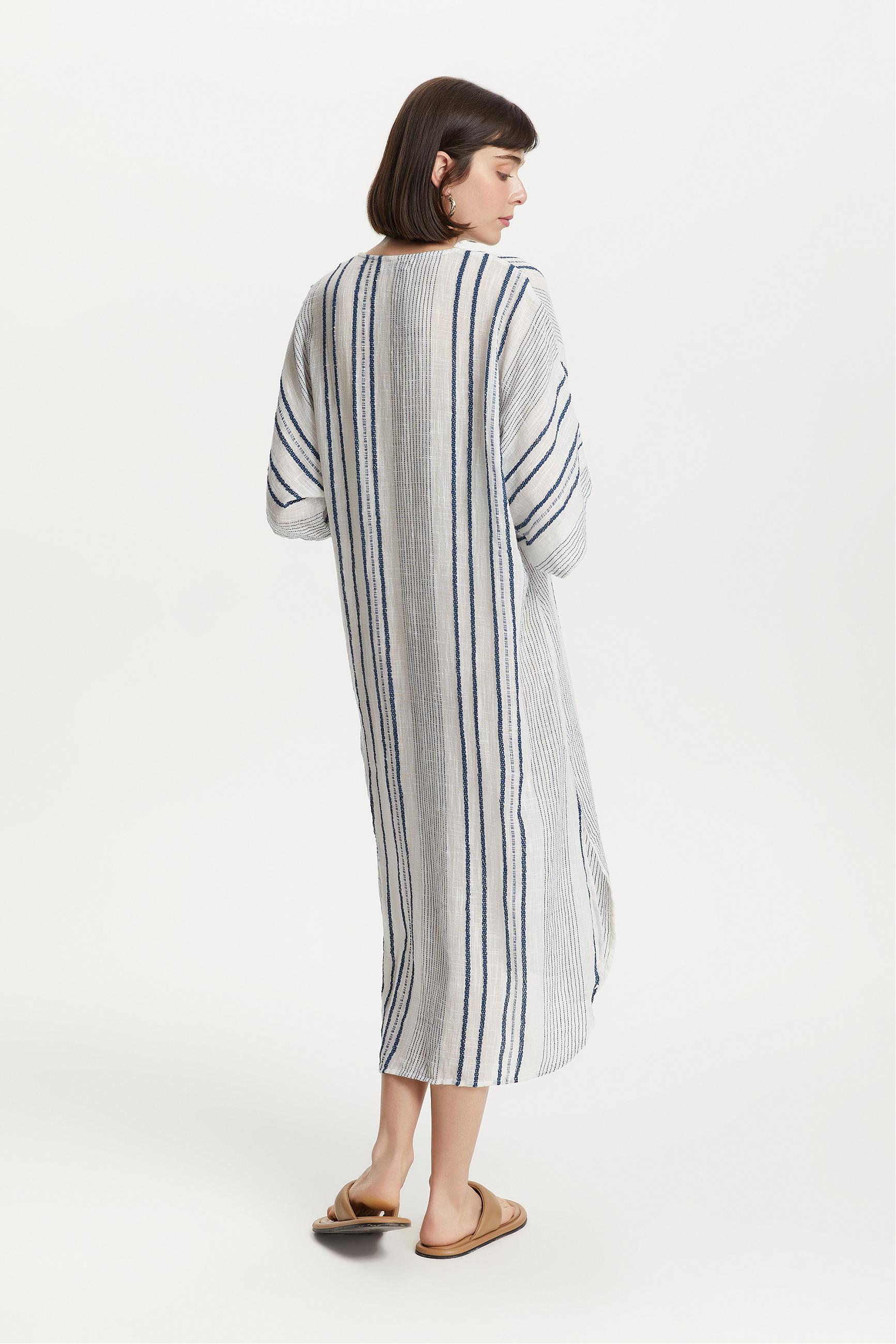 ÇİZGİLİ ETNİK UZUN PLAJ ELBİSESİ