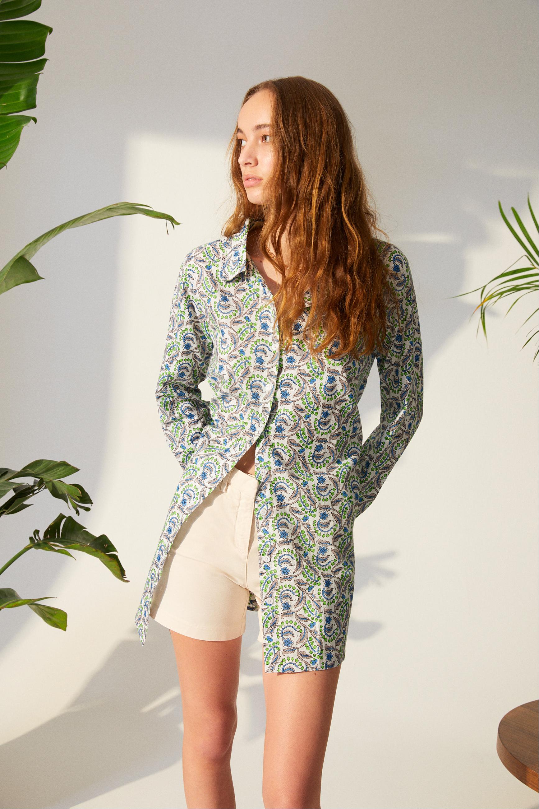 ETNİK DESENLİ OVERSIZE GÖMLEK