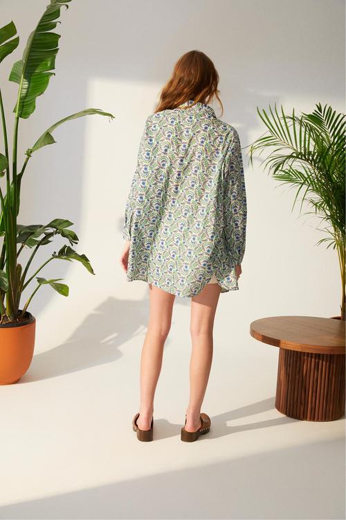  ETNİK DESENLİ OVERSIZE GÖMLEK