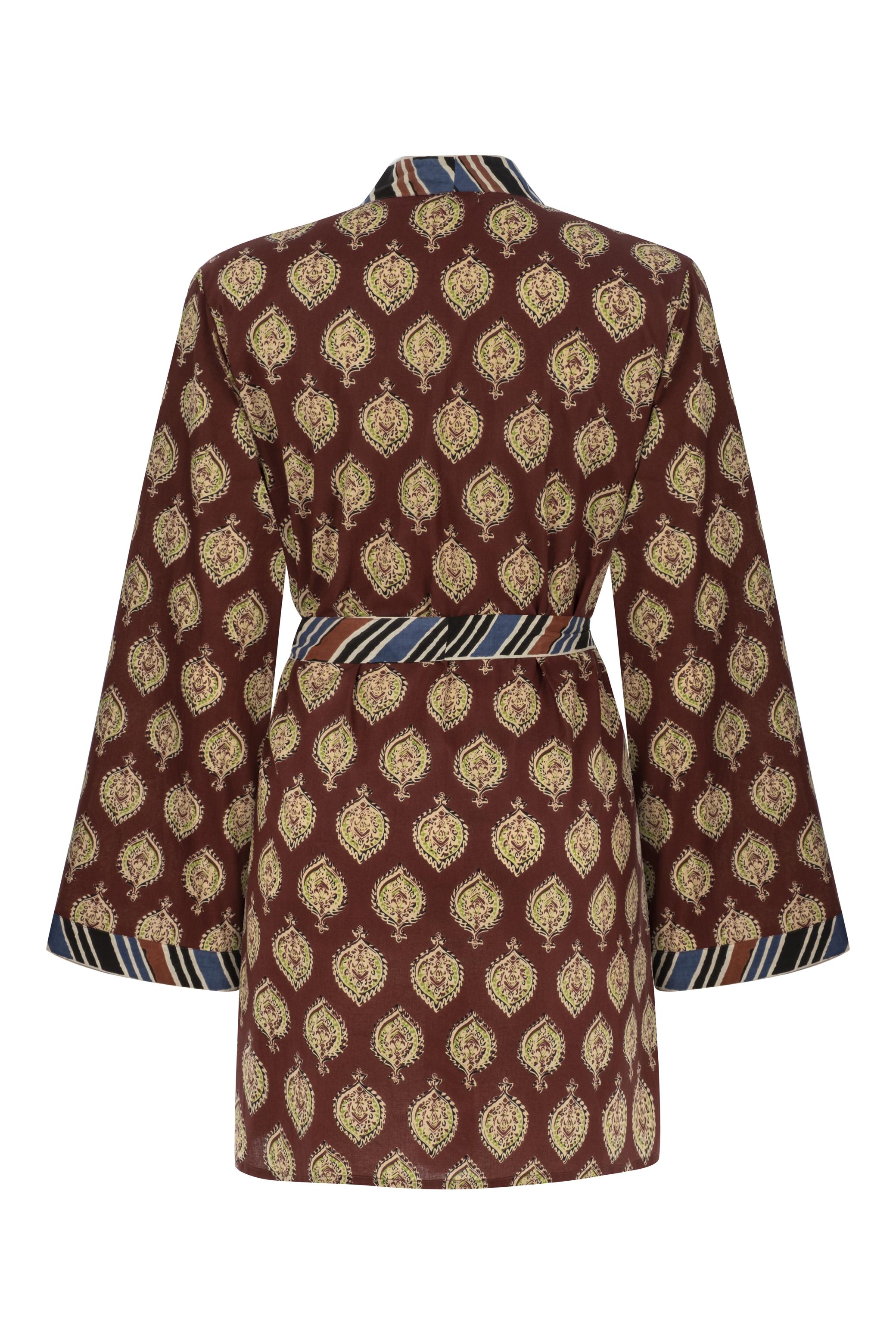 ETNİK DESENLİ KUŞAKLI KİMONO