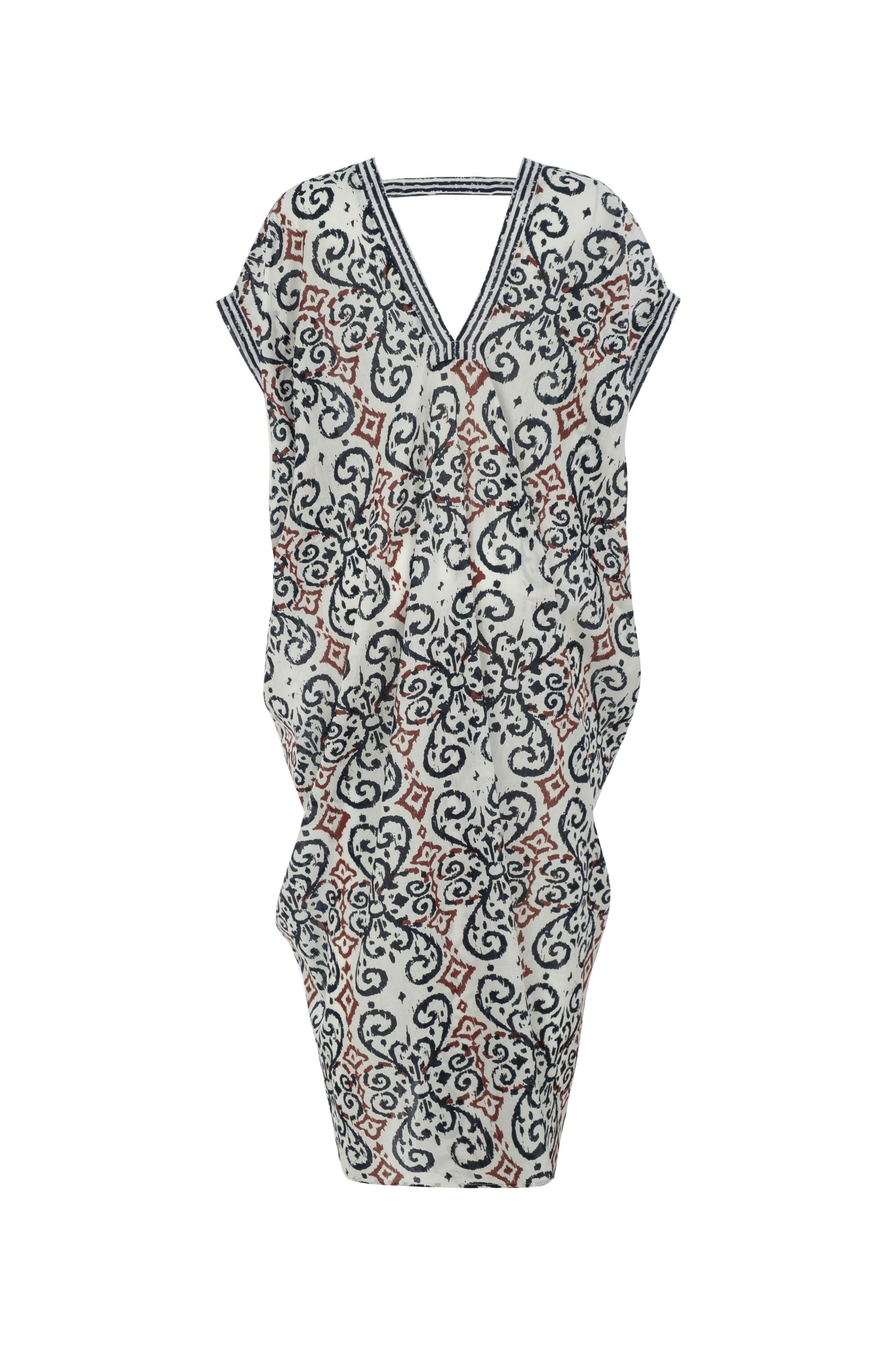 ETNİK DESENLİ UZUN PLAJ ELBİSESİ