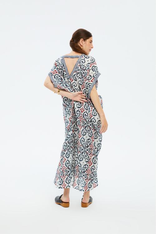  ETNİK DESENLİ UZUN PLAJ ELBİSESİ