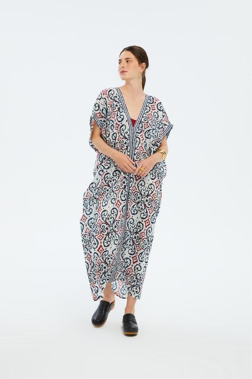  ETNİK DESENLİ UZUN PLAJ ELBİSESİ