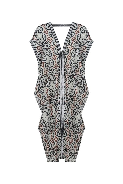  ETNİK DESENLİ UZUN PLAJ ELBİSESİ