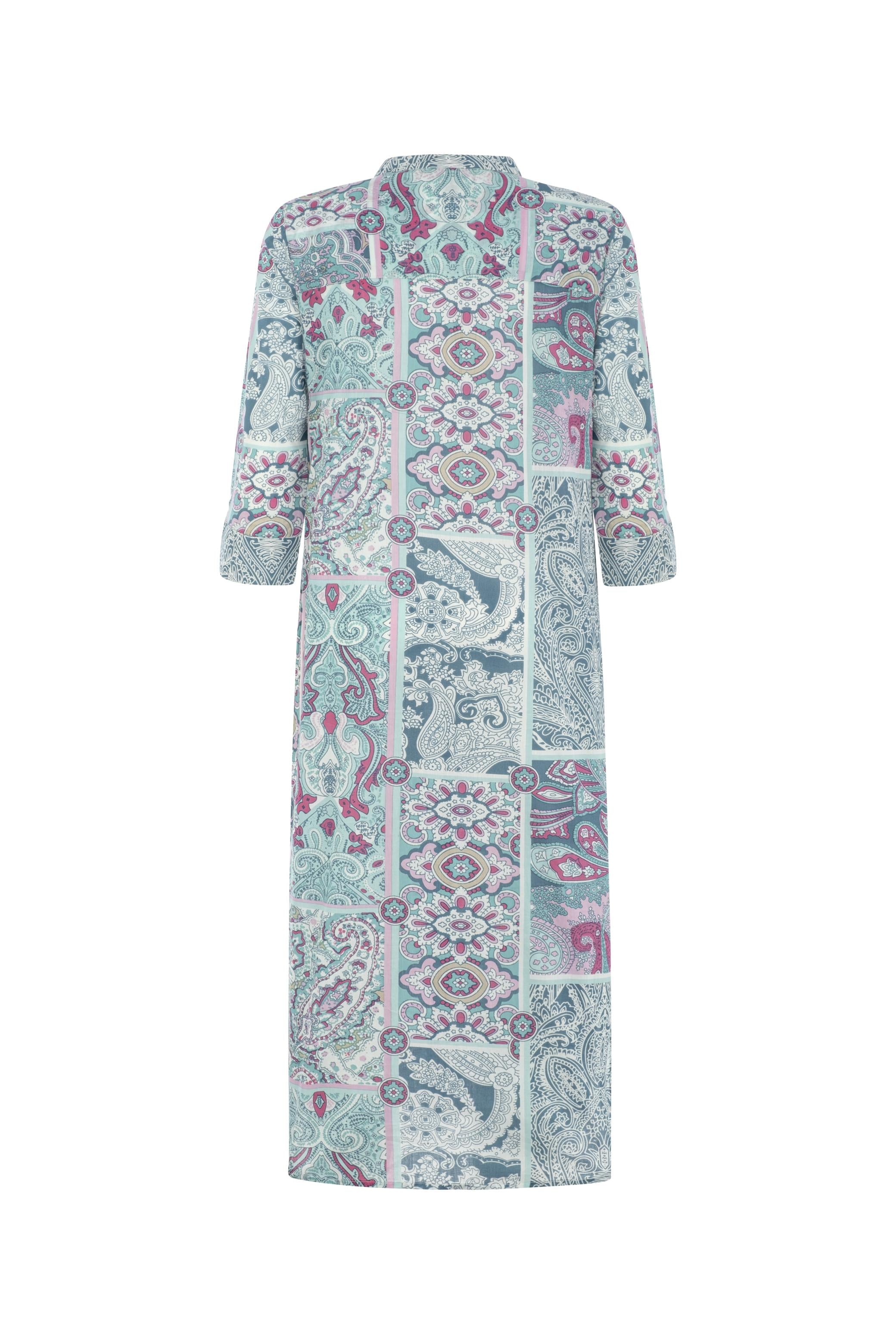 ETNİK DESENLİ UZUN KOLLU MİDİ ELBİSE