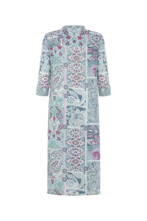  ETNİK DESENLİ UZUN KOLLU MİDİ ELBİSE