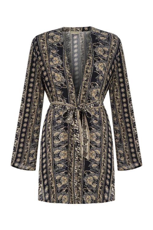  ETNİK DESENLİ KUŞAKLI PLAJ KİMONO