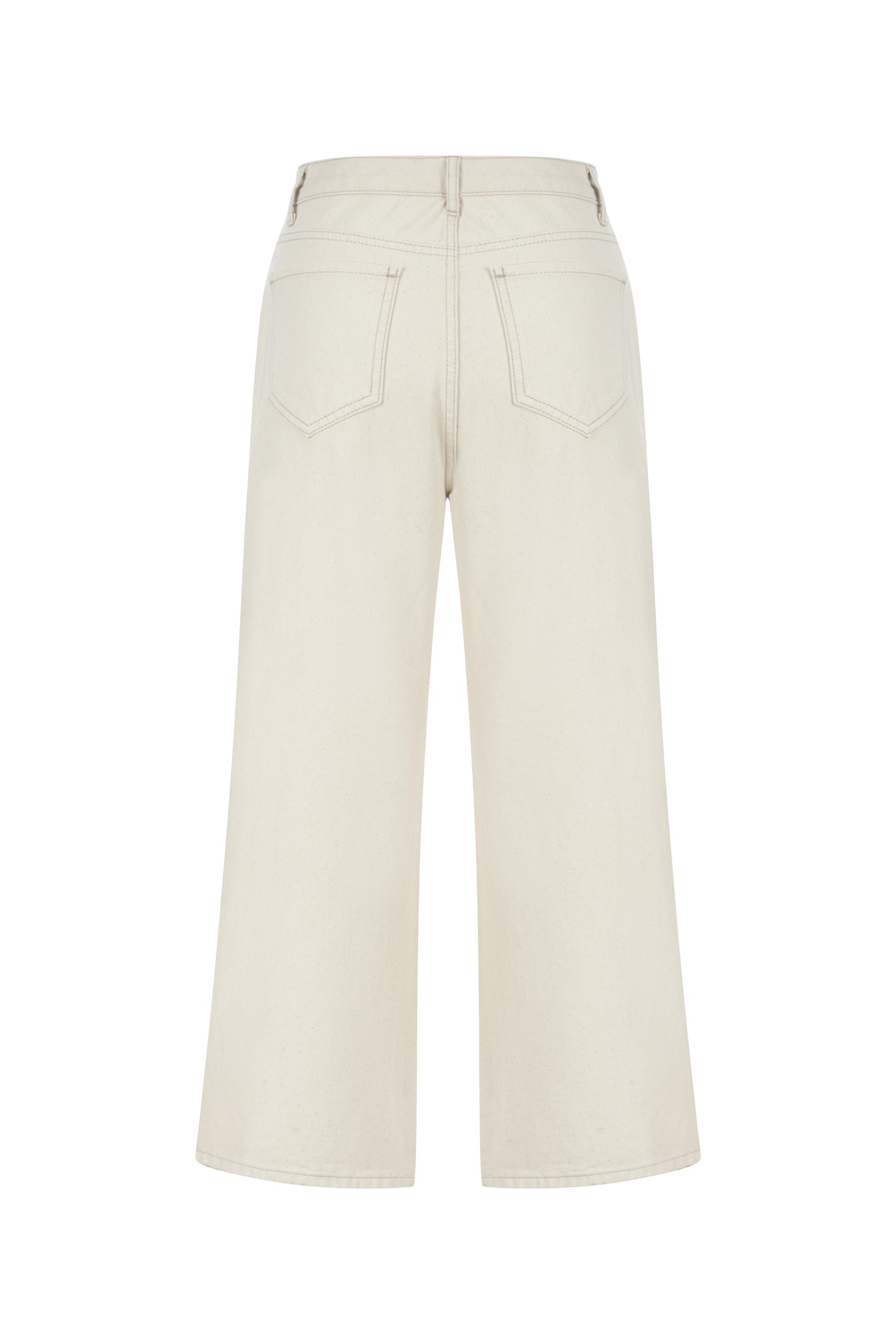 YIRTMAÇLI GENİŞ PAÇA JEAN PANTOLON