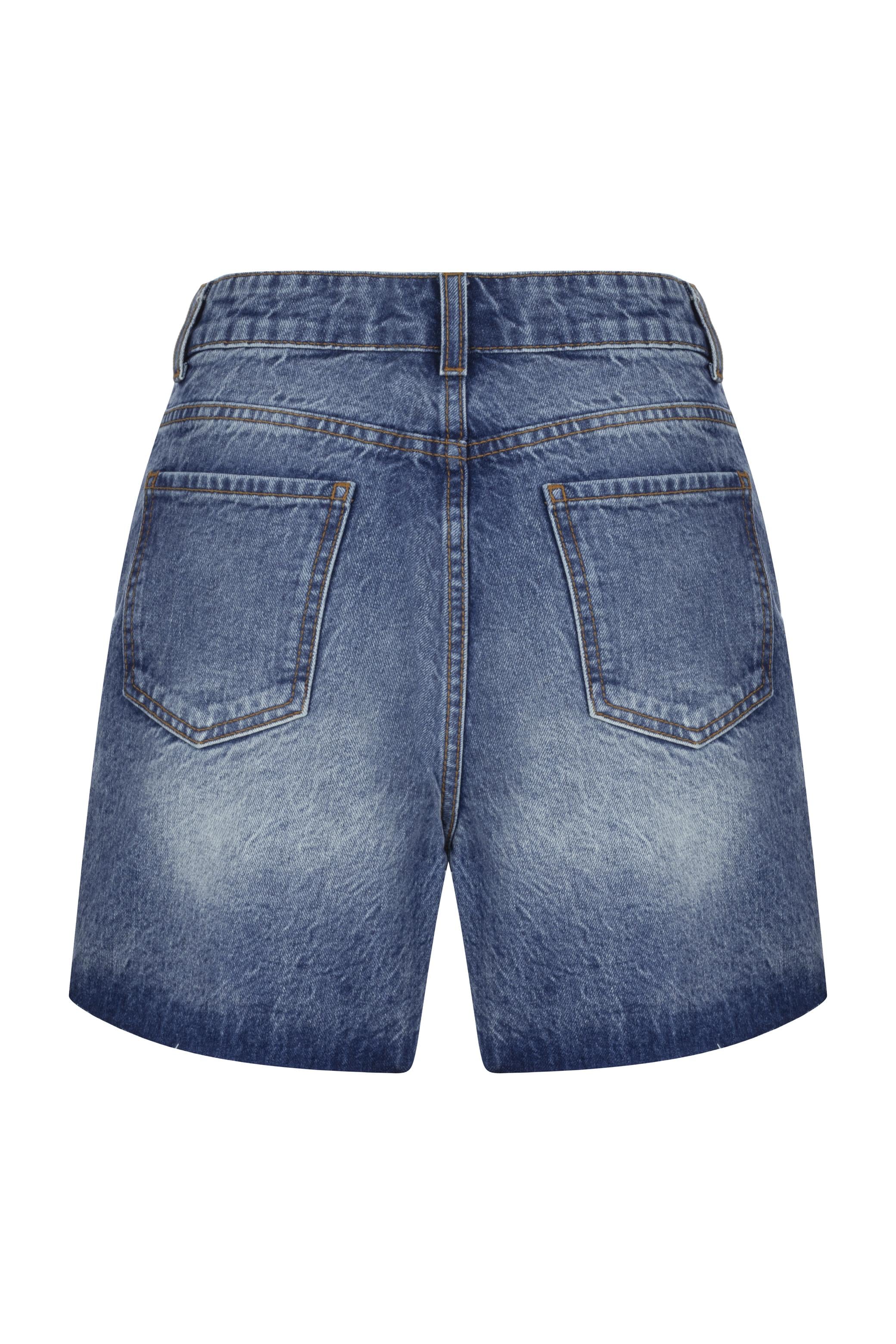 YÜKSEK BEL KESİK UÇLU MİNİ JEAN ŞORT