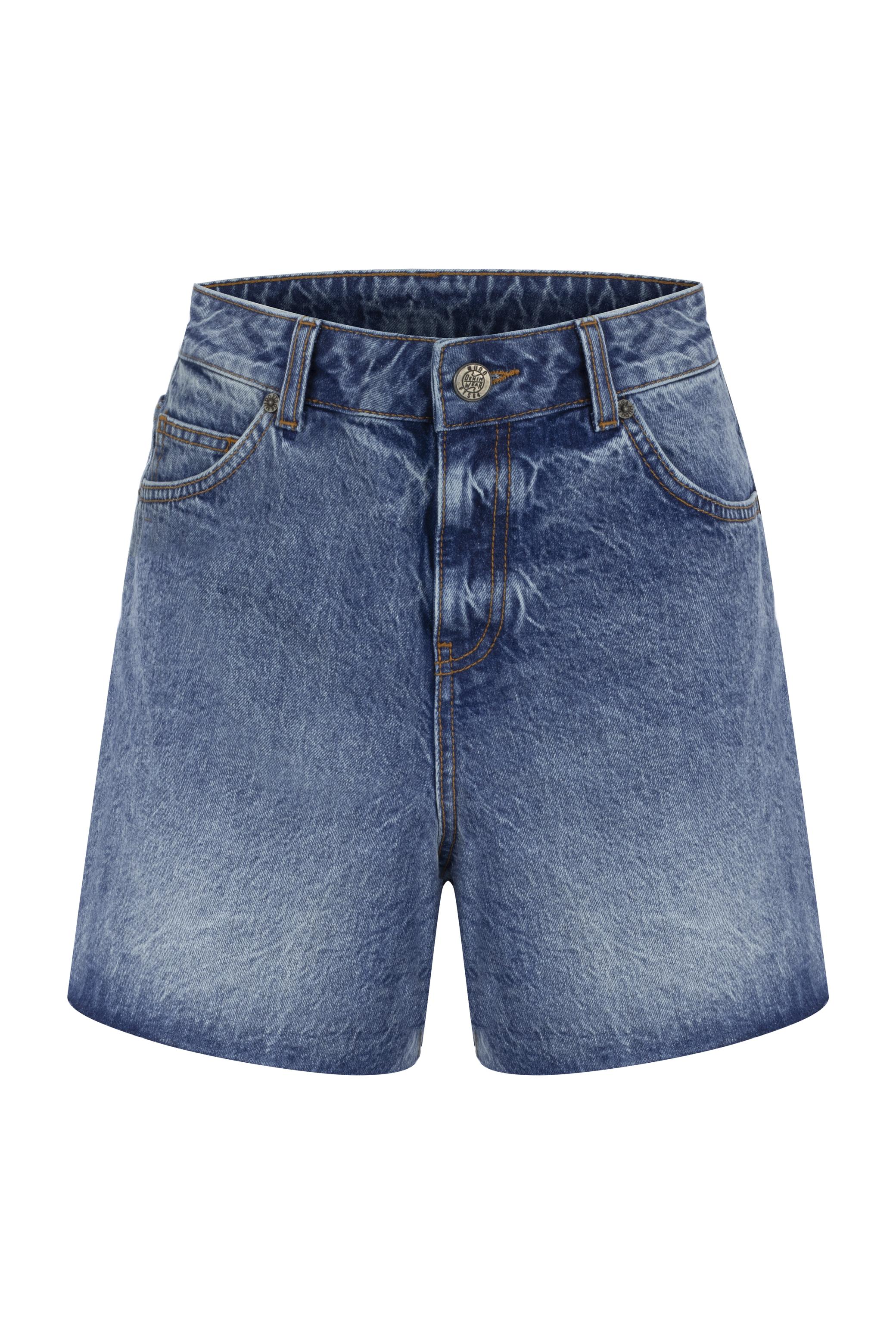 YÜKSEK BEL KESİK UÇLU MİNİ JEAN ŞORT