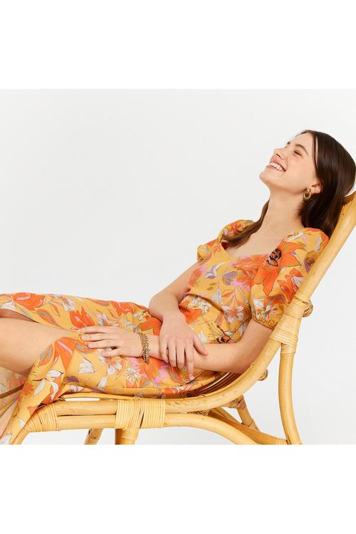  YIRTMAÇ DETAYLI KARPUZ KOL MİDİ ELBİSE