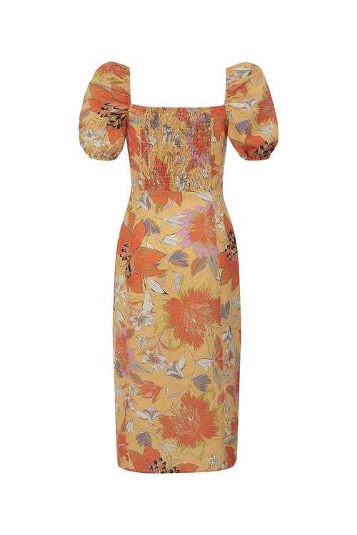  YIRTMAÇ DETAYLI KARPUZ KOL MİDİ ELBİSE