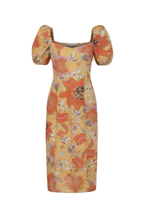  YIRTMAÇ DETAYLI KARPUZ KOL MİDİ ELBİSE