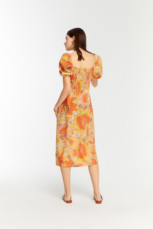  YIRTMAÇ DETAYLI KARPUZ KOL MİDİ ELBİSE