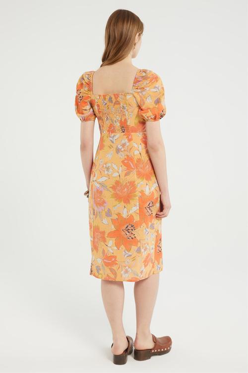  YIRTMAÇ DETAYLI KARPUZ KOL MİDİ ELBİSE