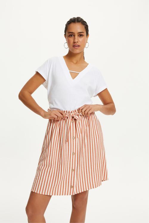  KUŞAKLI ÇİZGİLİ MİNİ ETEK