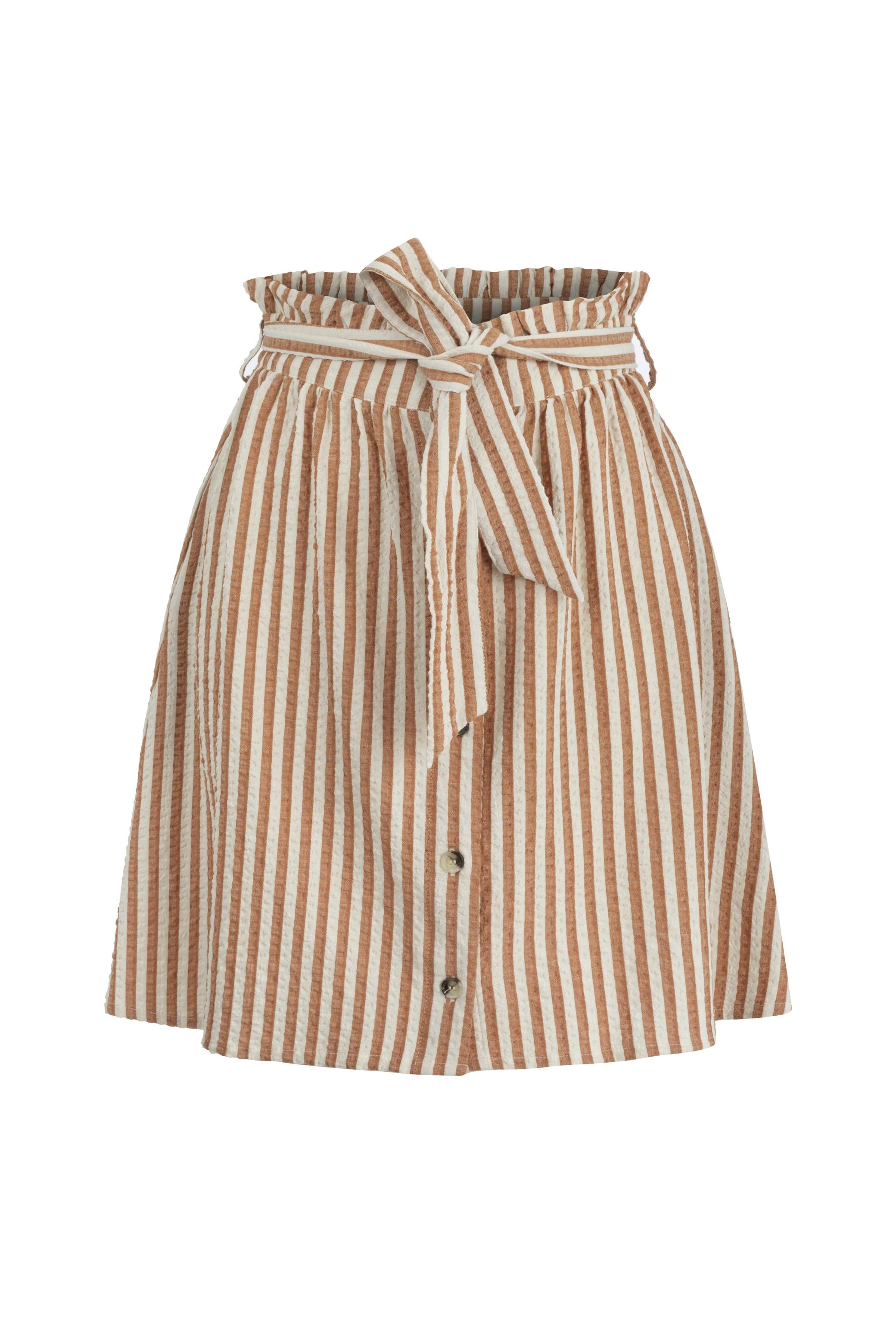 KUŞAKLI ÇİZGİLİ MİNİ ETEK
