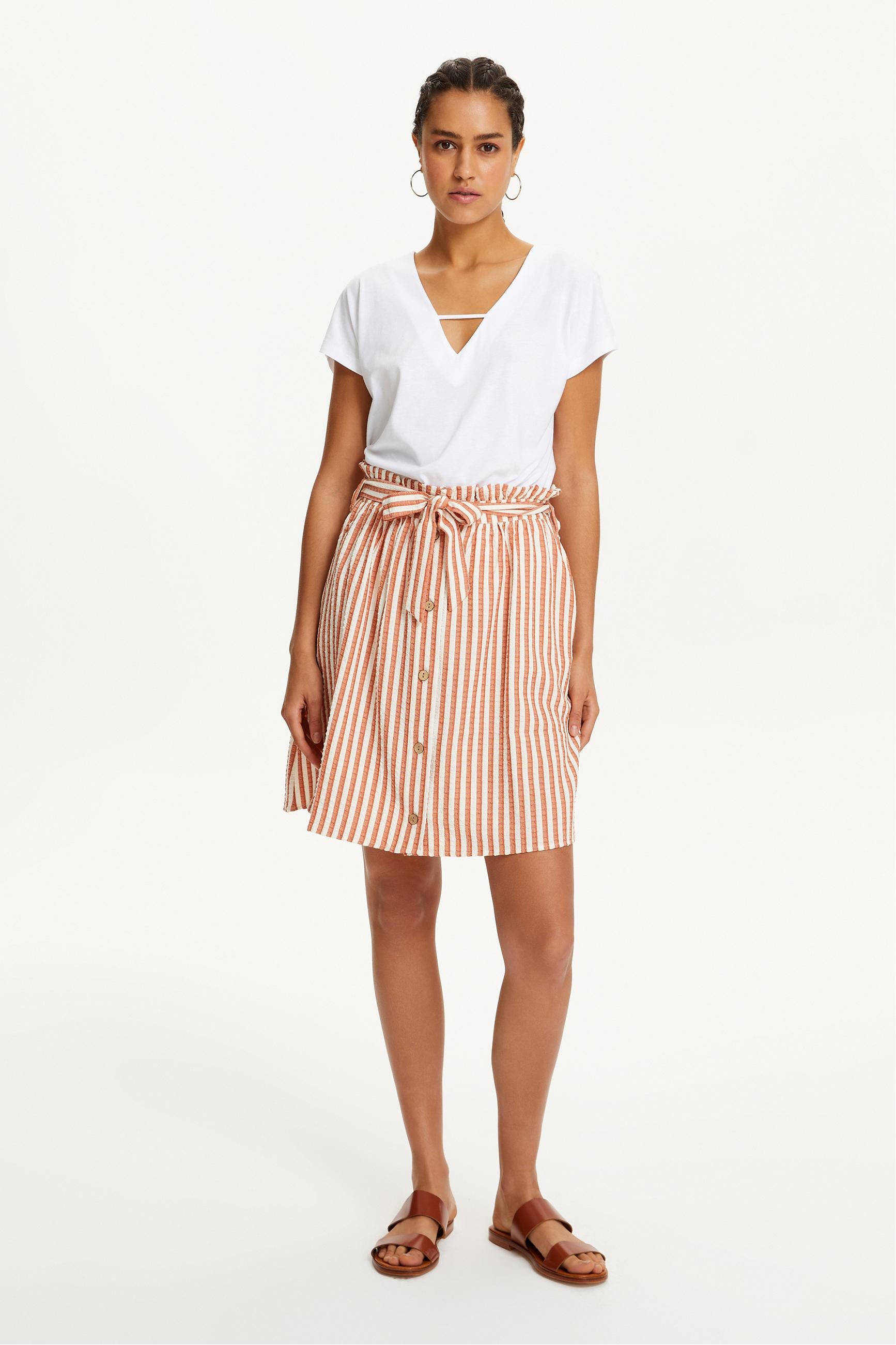 KUŞAKLI ÇİZGİLİ MİNİ ETEK