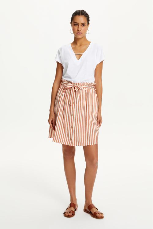 KUŞAKLI ÇİZGİLİ MİNİ ETEK
