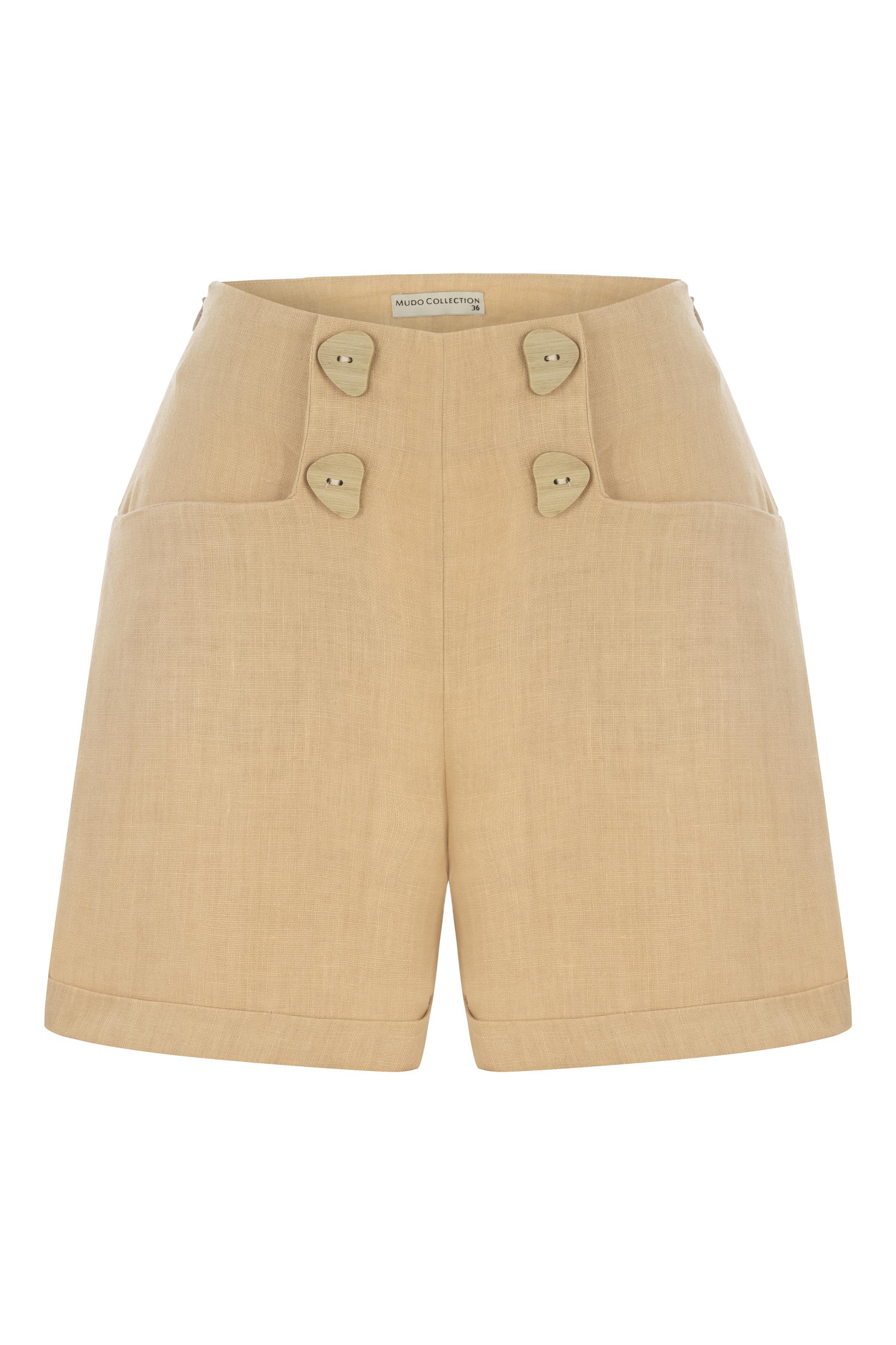 TAHTA DÜĞMELİ YÜKSEK BEL MİNİ ŞORT