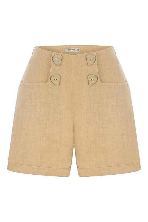  TAHTA DÜĞMELİ YÜKSEK BEL MİNİ ŞORT