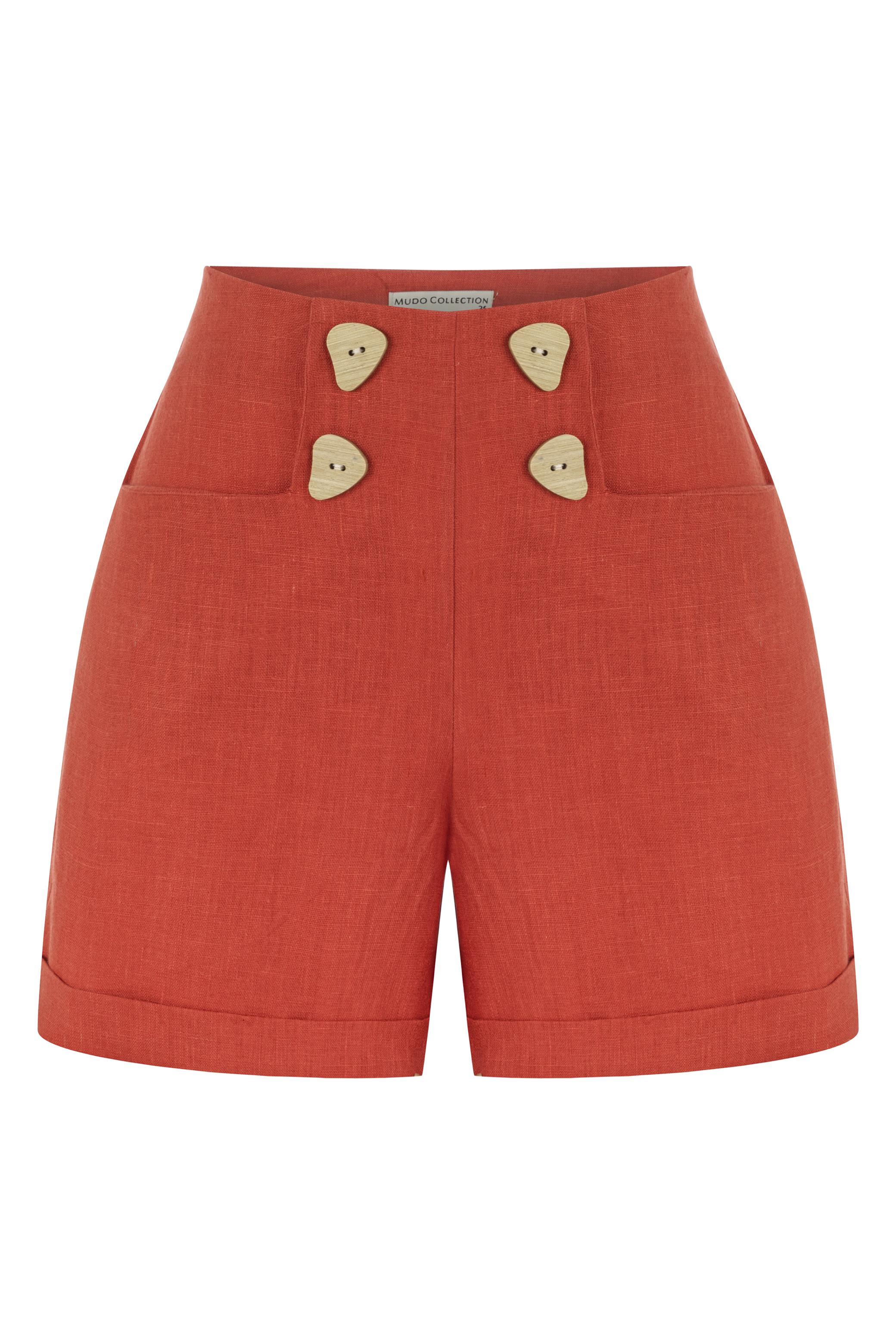 TAHTA DÜĞMELİ YÜKSEK BEL MİNİ ŞORT