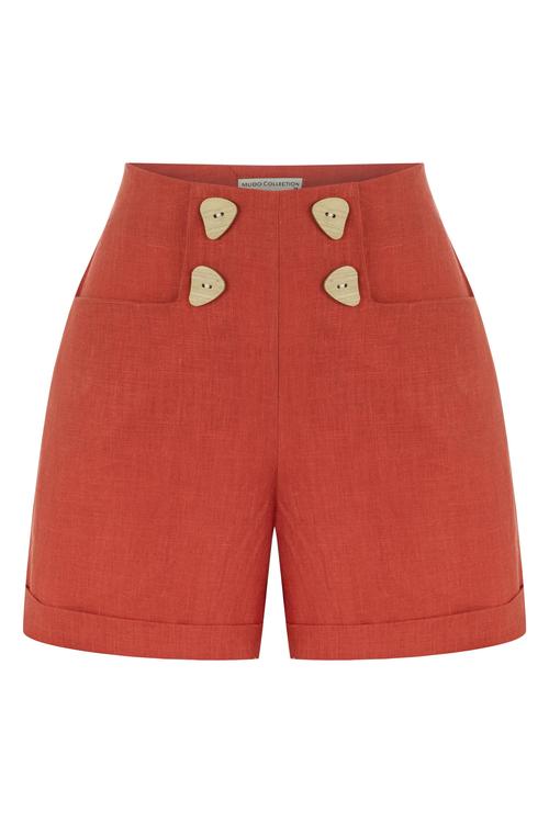  TAHTA DÜĞMELİ YÜKSEK BEL MİNİ ŞORT