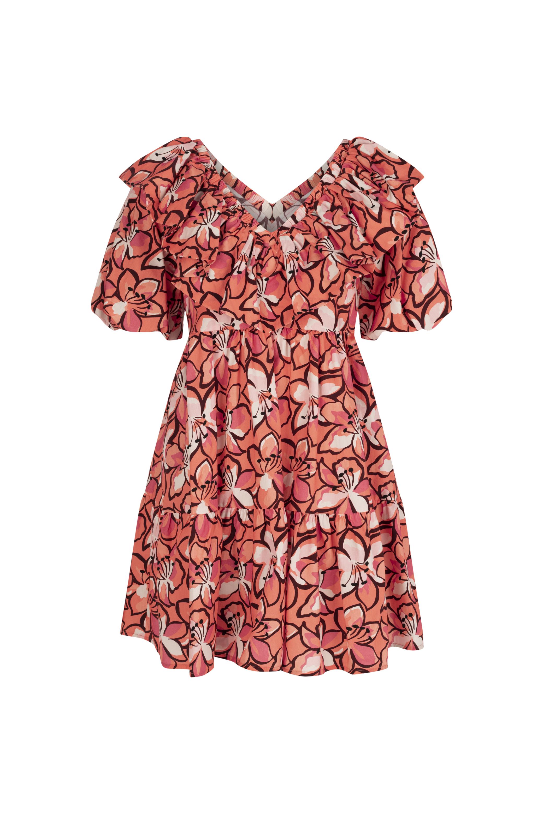 ÇİÇEK DESENLİ VOLAN DETAYLI MİNİ KLOŞ ELBİSE