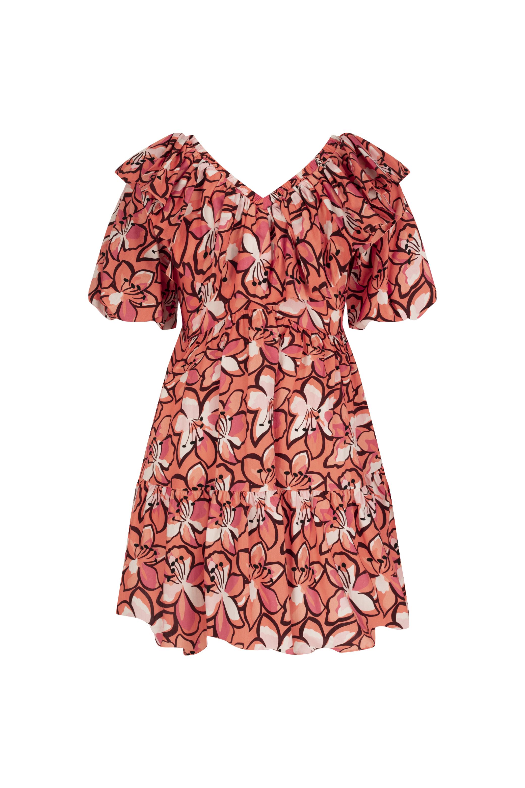 ÇİÇEK DESENLİ VOLAN DETAYLI MİNİ KLOŞ ELBİSE