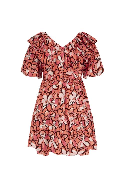  ÇİÇEK DESENLİ VOLAN DETAYLI MİNİ KLOŞ ELBİSE