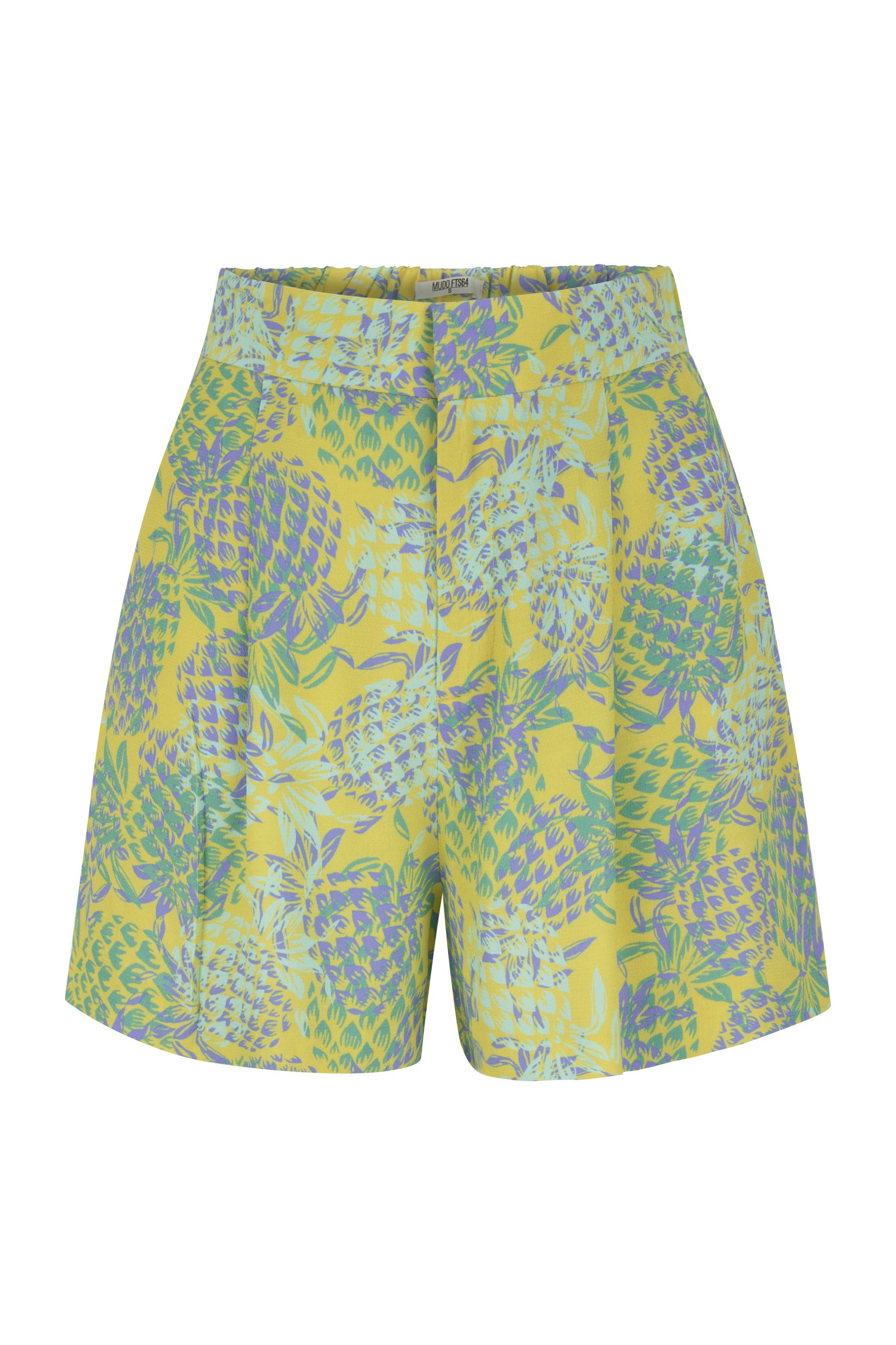 ANANAS DESENLİ YÜKSEK BEL MİNİ ŞORT