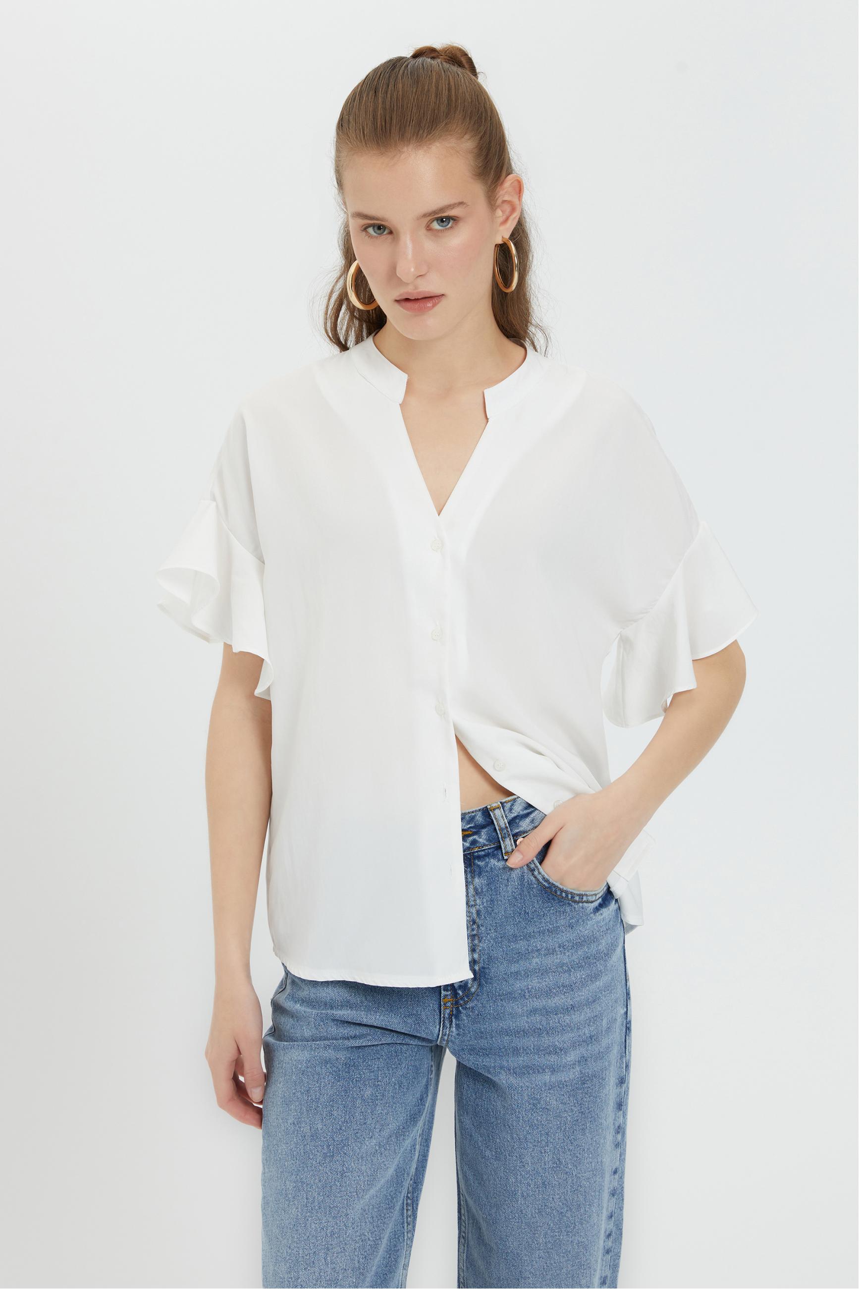 LİYOSEL KARIŞIMLI KISA KOLLU GÖMLEK