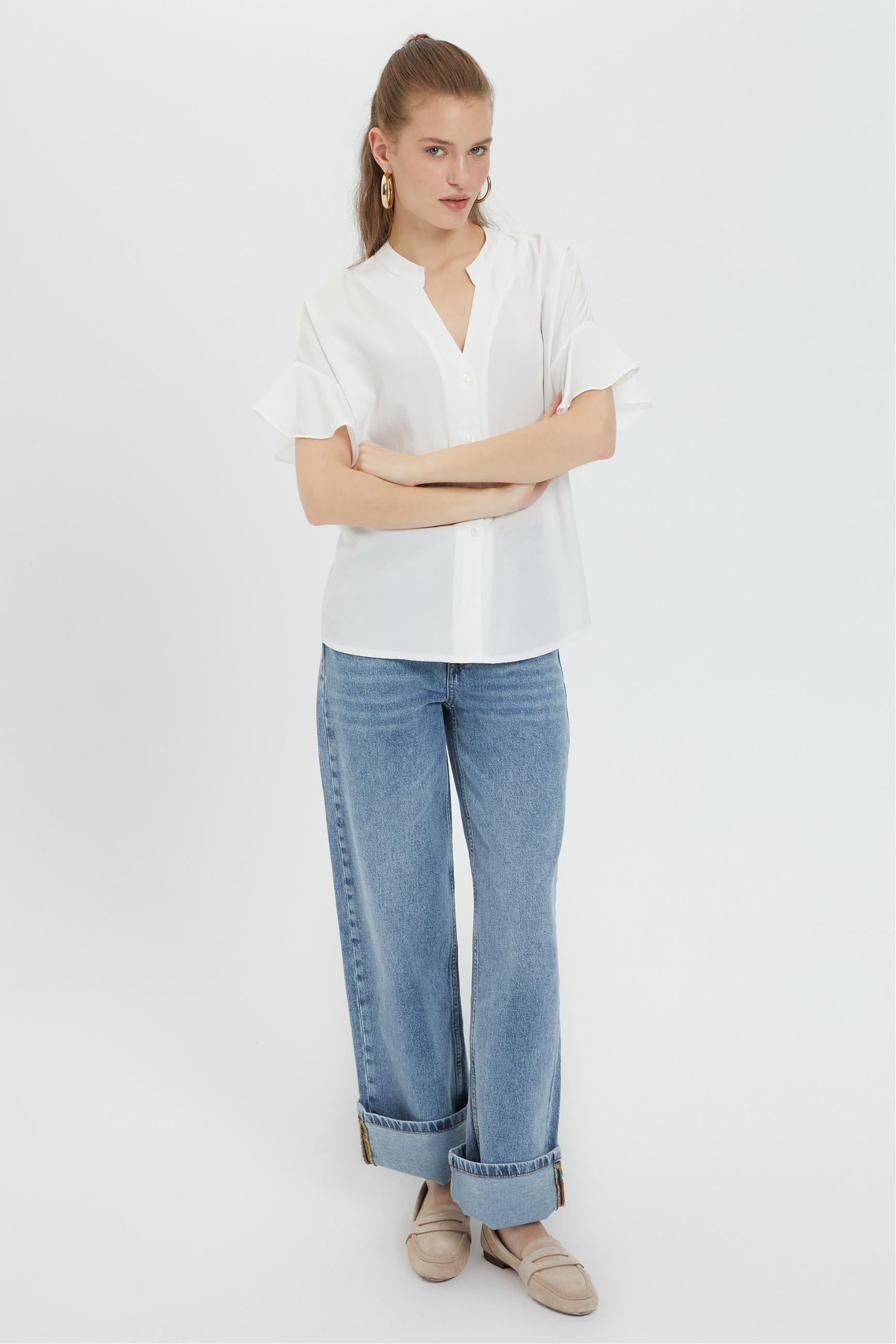 LİYOSEL KARIŞIMLI KISA KOLLU GÖMLEK