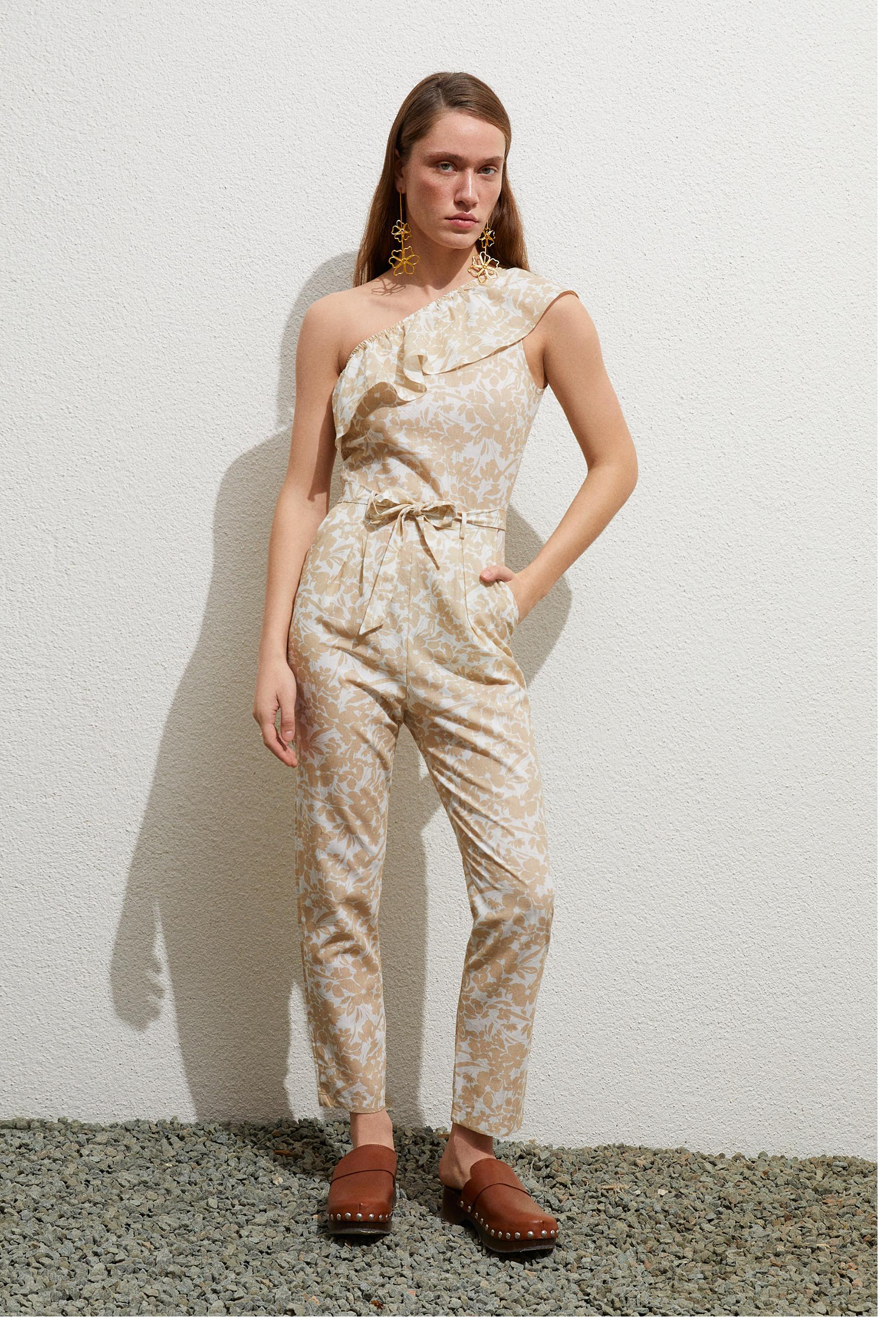 ÇİÇEK DESENLİ KETEN KARIŞIMLI TULUM