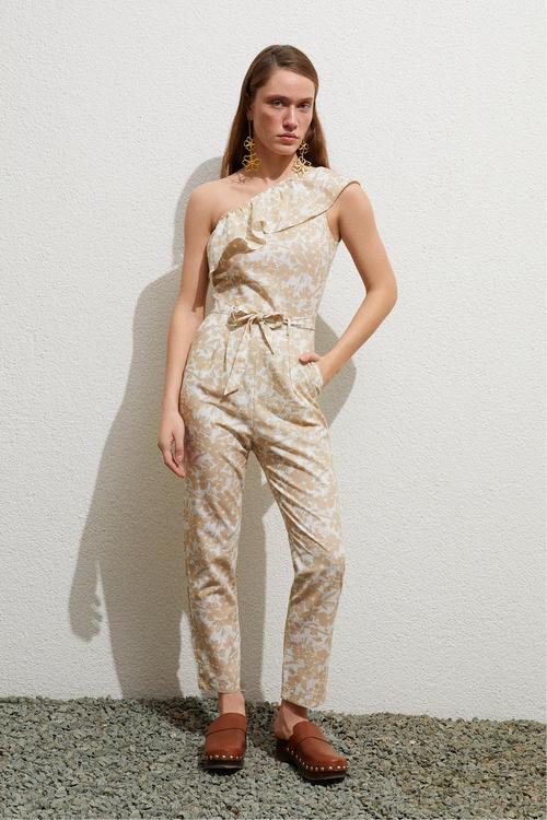  ÇİÇEK DESENLİ KETEN KARIŞIMLI TULUM