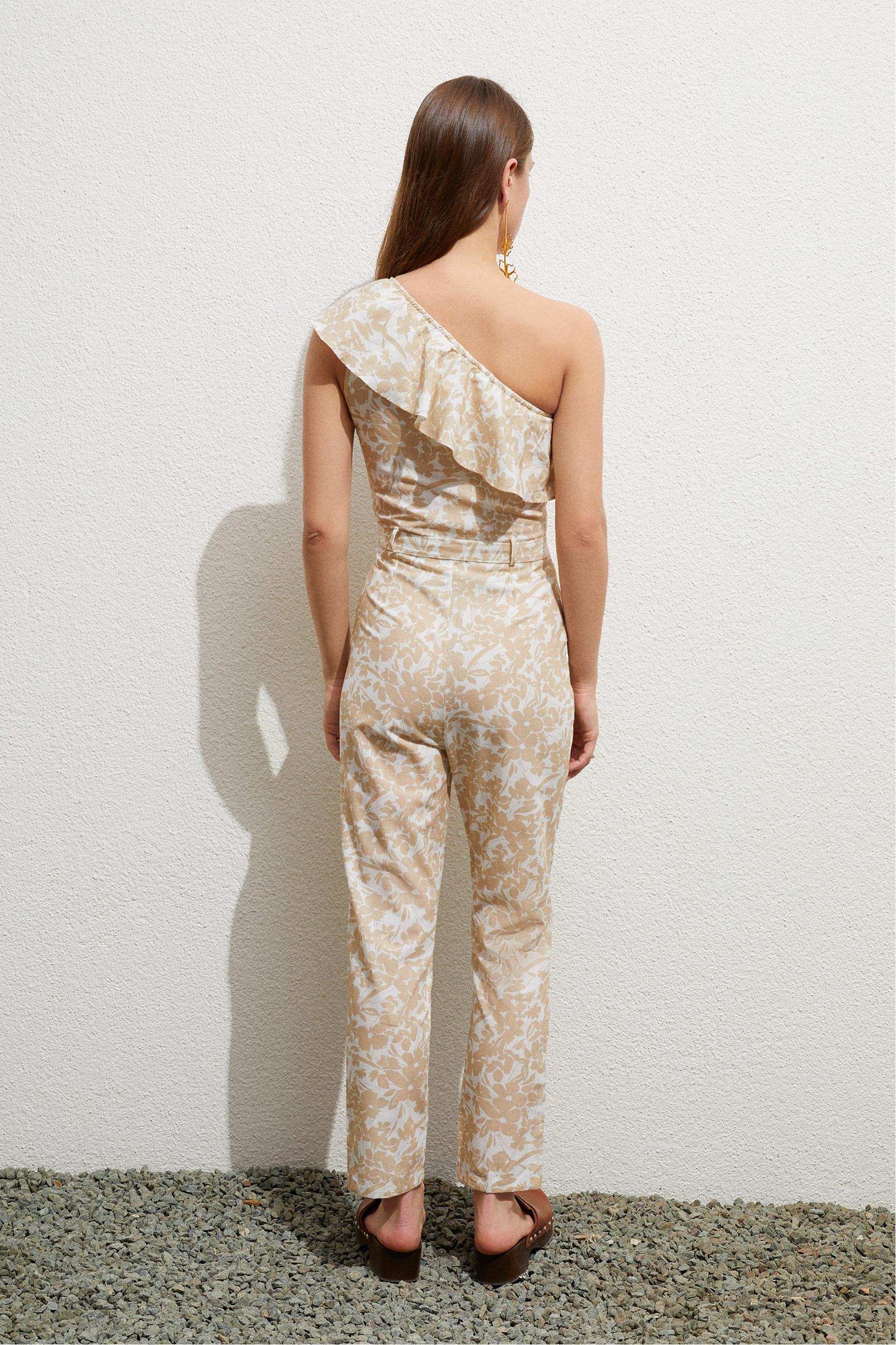 ÇİÇEK DESENLİ KETEN KARIŞIMLI TULUM