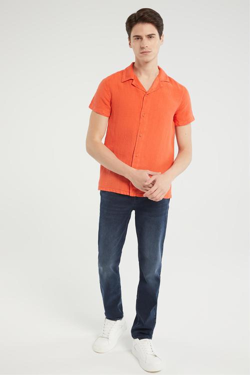  KISA KOLLU REGULAR FIT KETEN GÖMLEK