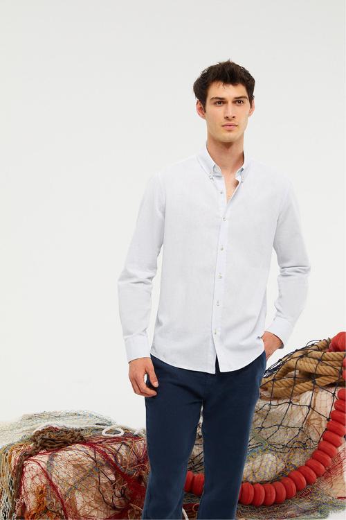  KETEN KARIŞIMLI PAMUKLU REGULAR FIT GÖMLEK