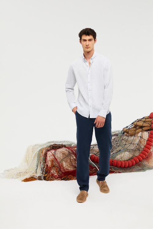  KETEN KARIŞIMLI PAMUKLU REGULAR FIT GÖMLEK