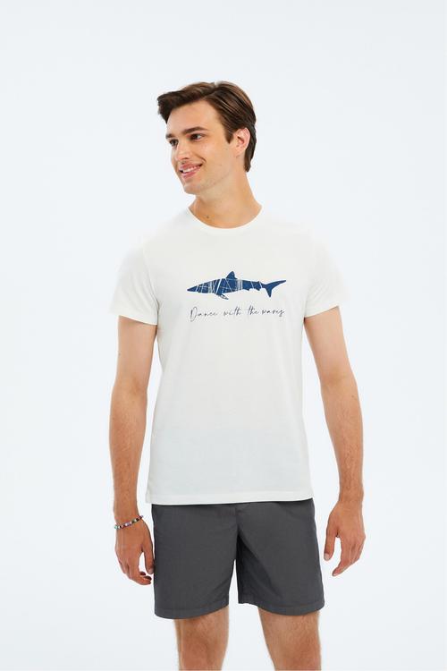  KÖPEK BALIĞI BASKILI BİSİKLET YAKA T-SHIRT