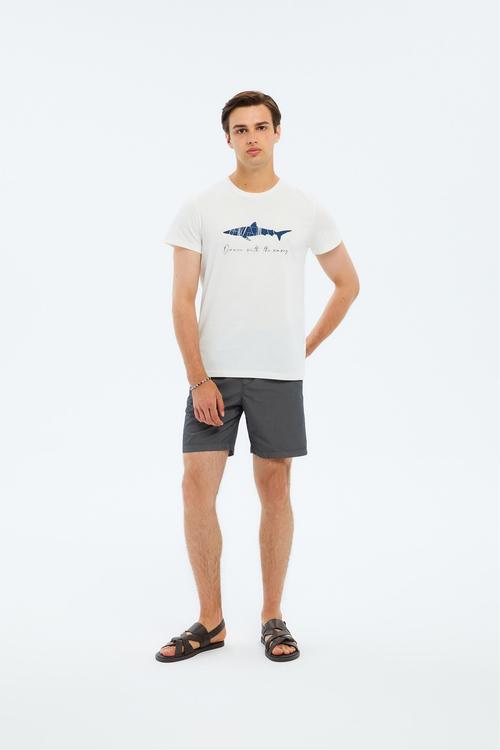  KÖPEK BALIĞI BASKILI BİSİKLET YAKA T-SHIRT