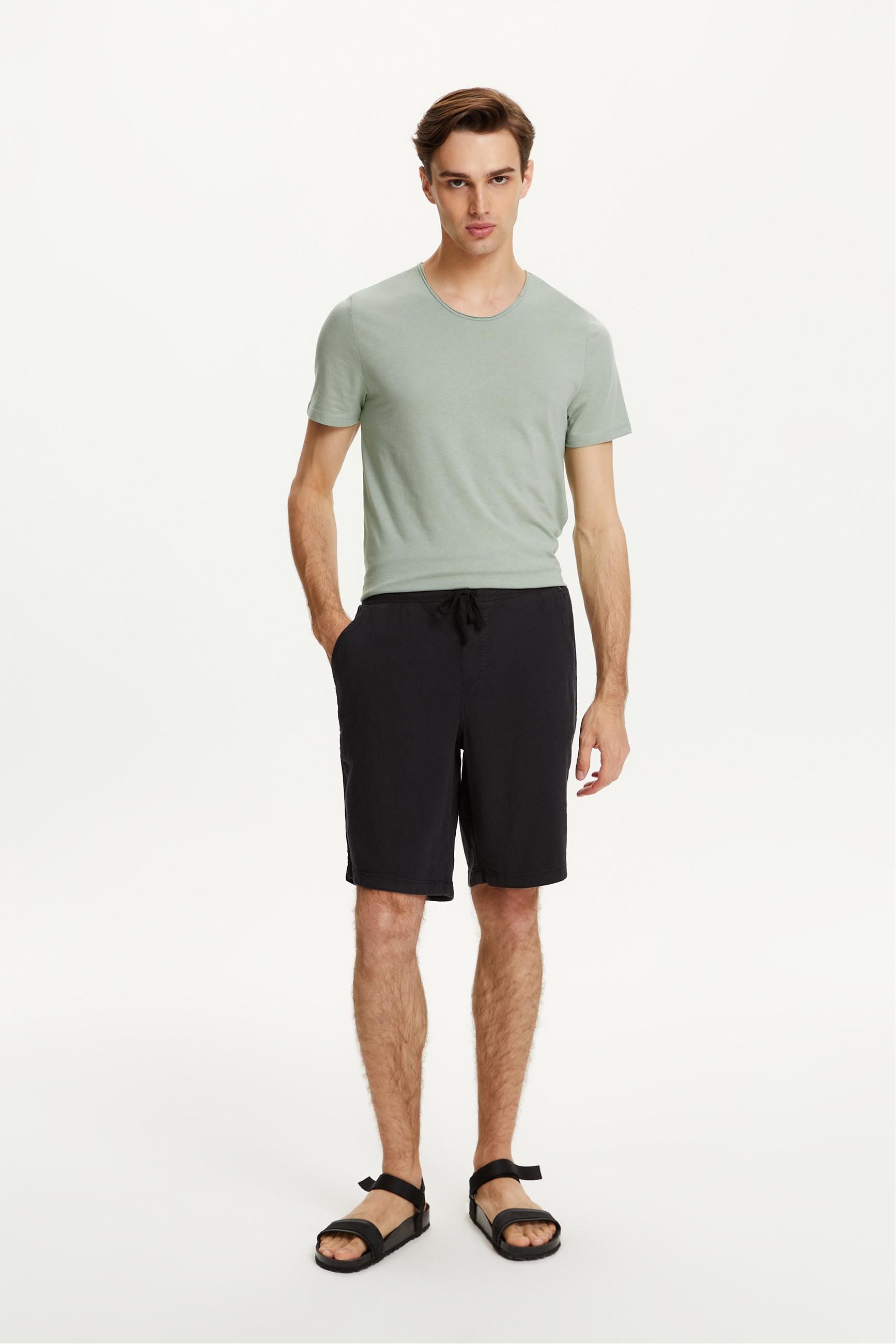 KETEN KARIŞIMLI BELİ BAĞLAMALI ŞORT